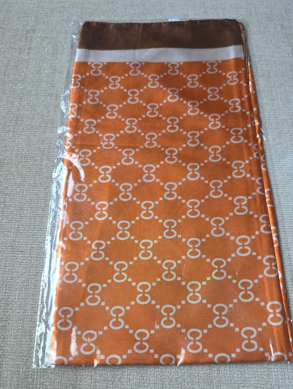 Silk-Feel Orange Patterned Women's Scarf
